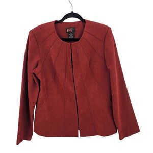 Vintage 80's R&K Originals Collarless Starburst Zip Up Blazer 14 Red Textured‎